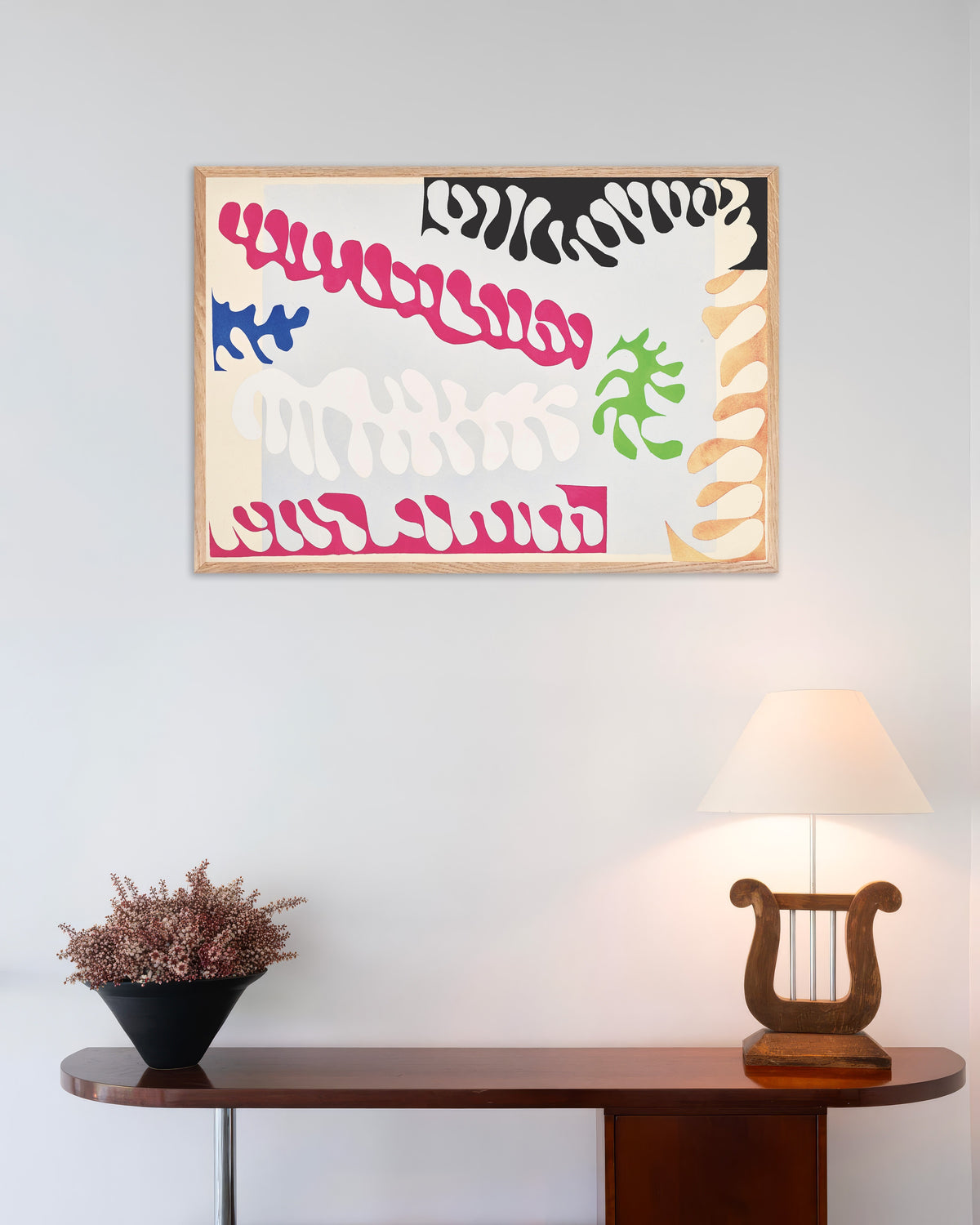 Poster de A Lagoa em Rosa e Branco (Jazz, 1947), de Henri Matisse, com moldura de madeira natural