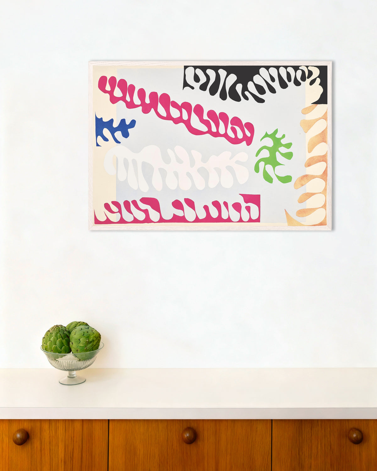 Poster de A Lagoa em Rosa e Branco (Jazz, 1947), de Henri Matisse, com moldura de madeira branca