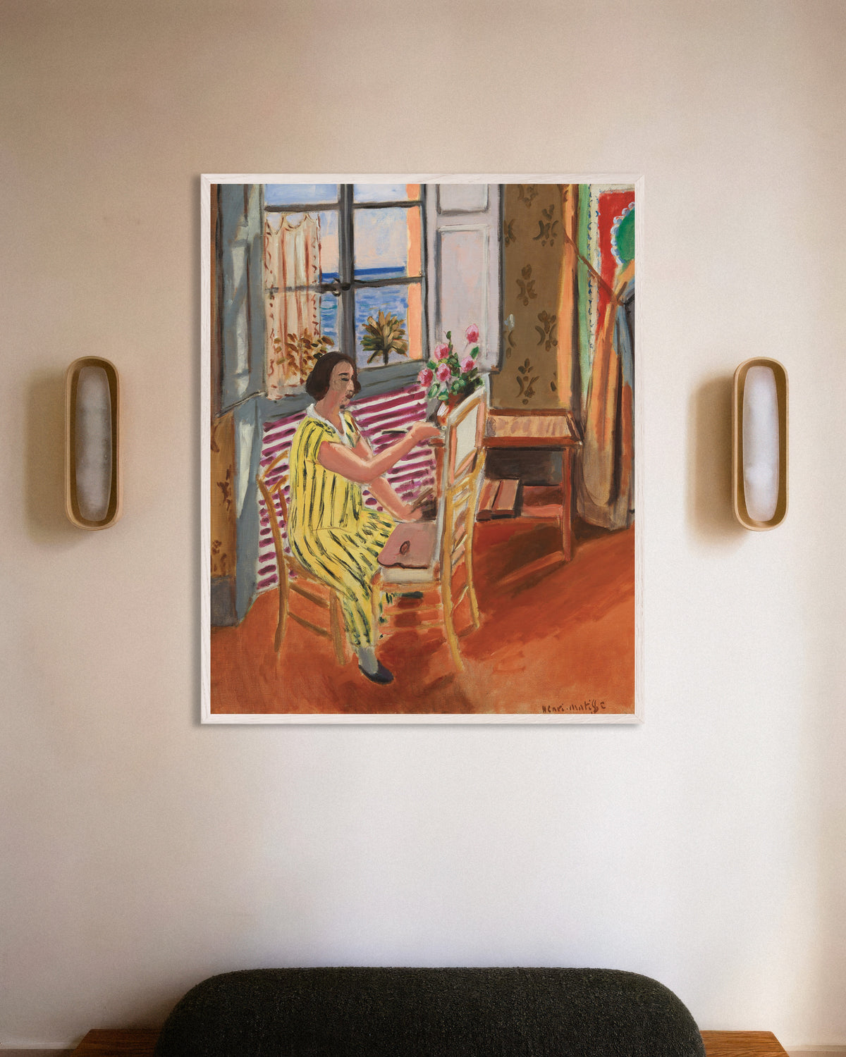 Poster de A Sessão da Manhã (1924), de Henri Matisse, com moldura de madeira branca
