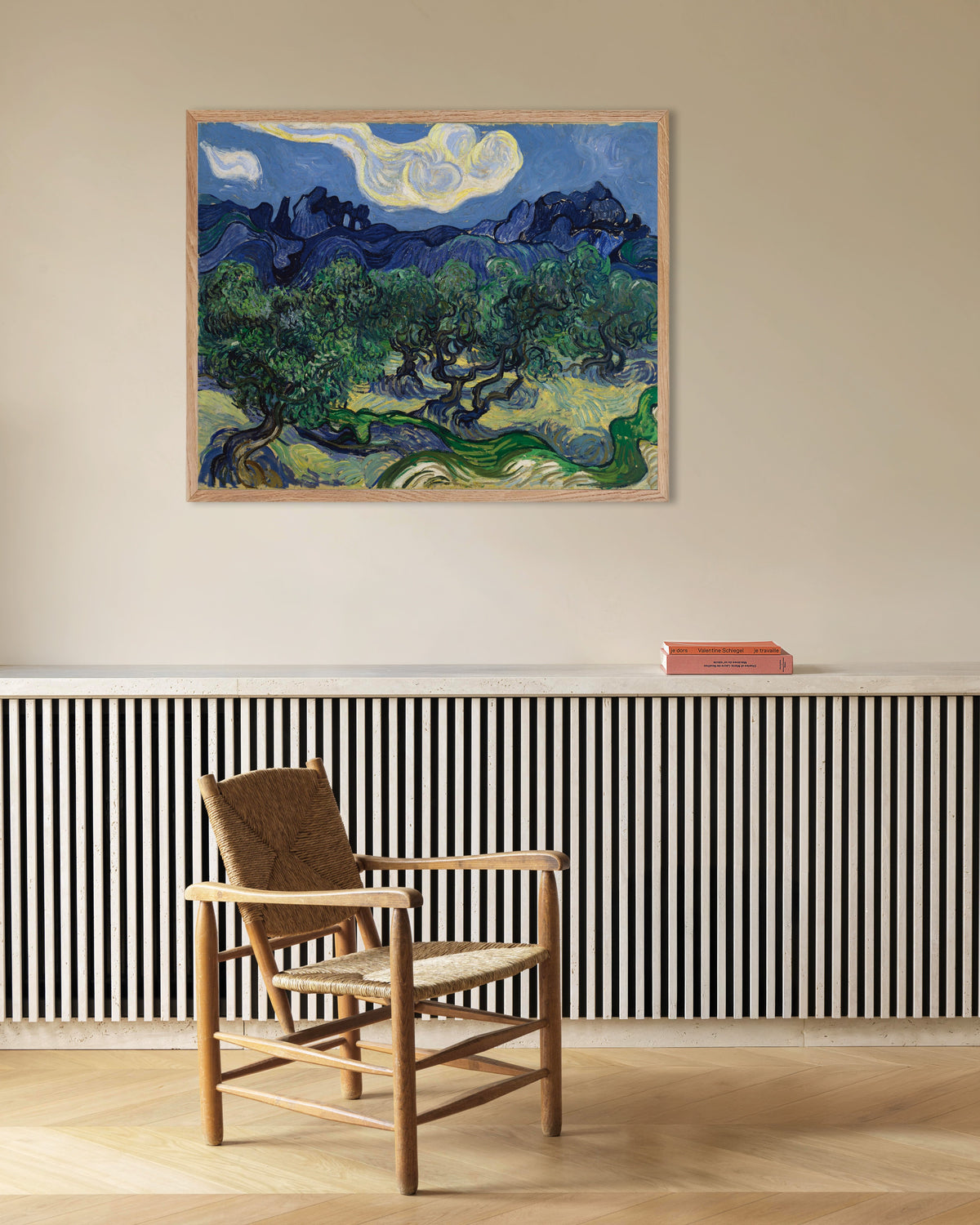 Poster de As Oliveiras (1889), de Vincent van Gogh, com moldura de madeira natural