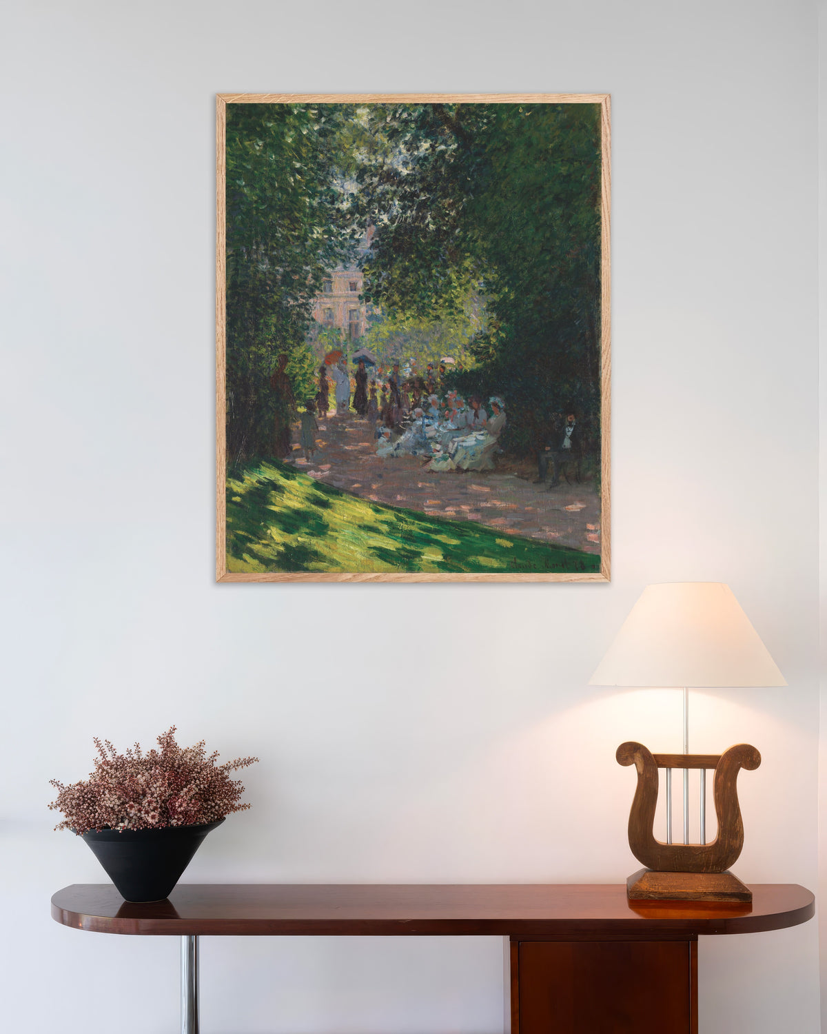Poster O Parque Monceau (1878), de Claude Monet, com moldura de madeira natural