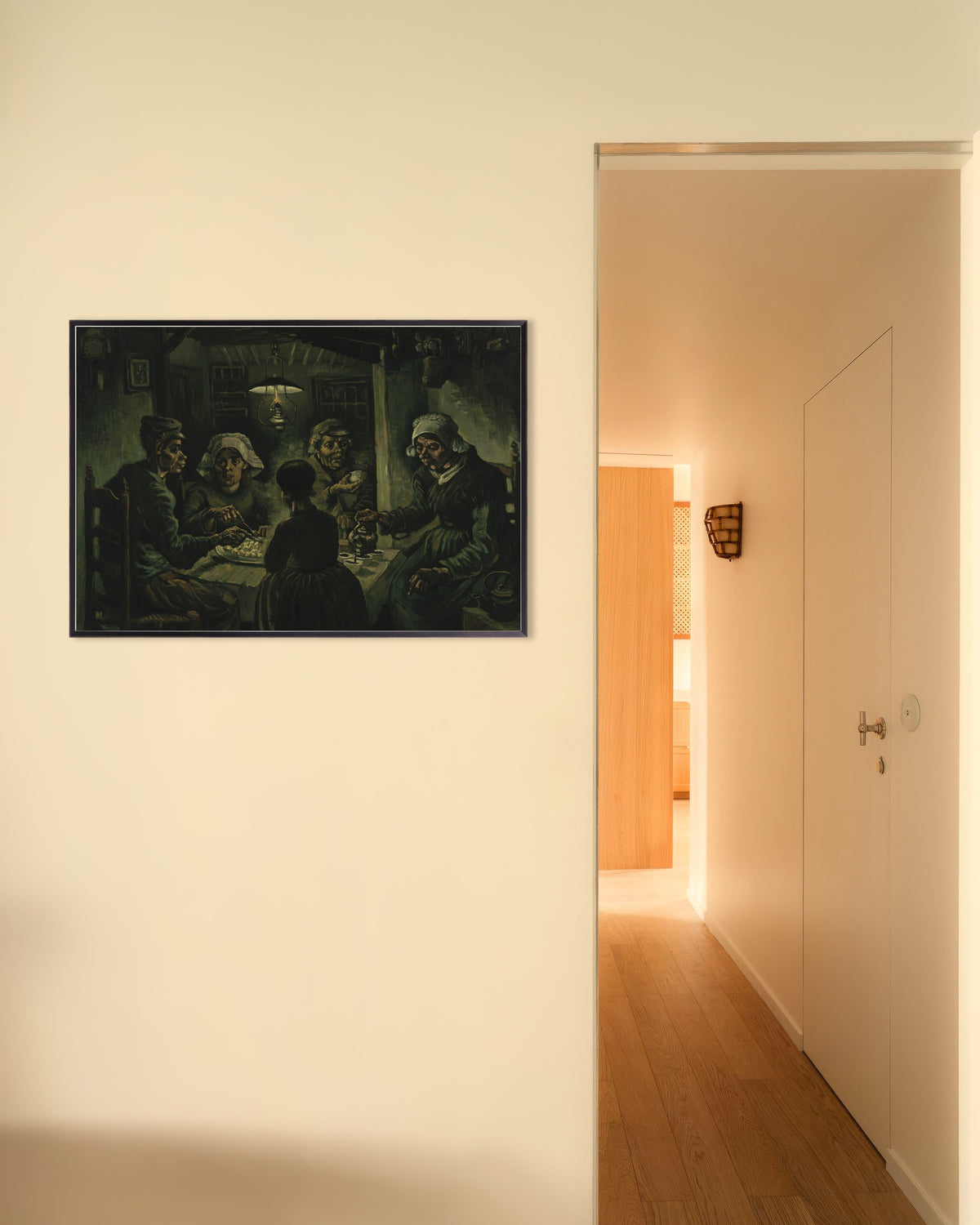 Poster «Os Comedores de Batatas» (1885), de Vincent van Gogh, com moldura metálica