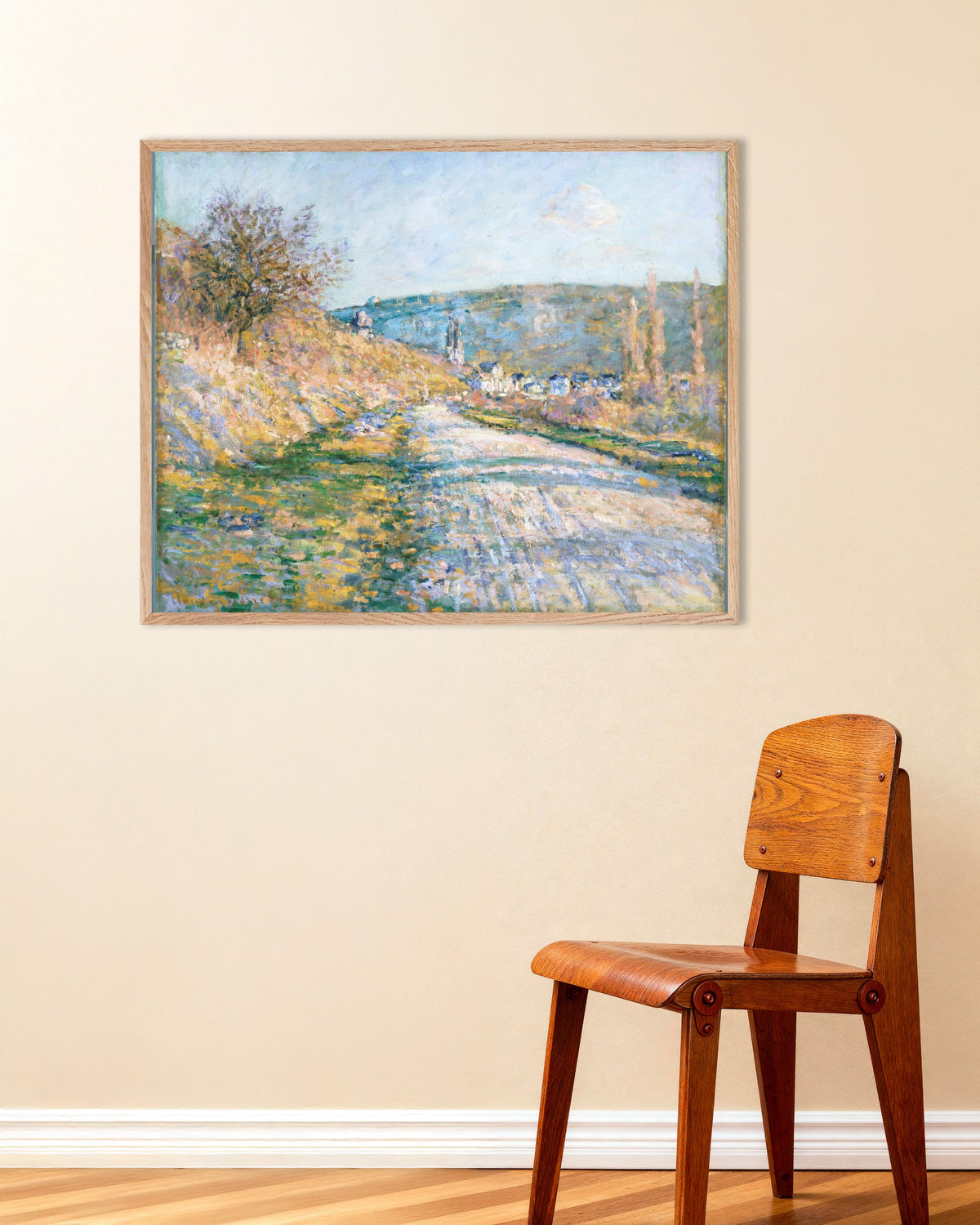 Poster A Estrada para Vétheuil (1879), de Claude Monet, com moldura de madeira natural