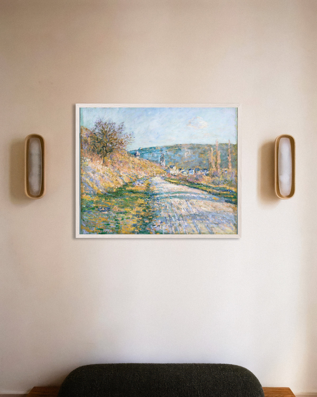 Poster A Estrada para Vétheuil (1879), de Claude Monet, com moldura de madeira branca