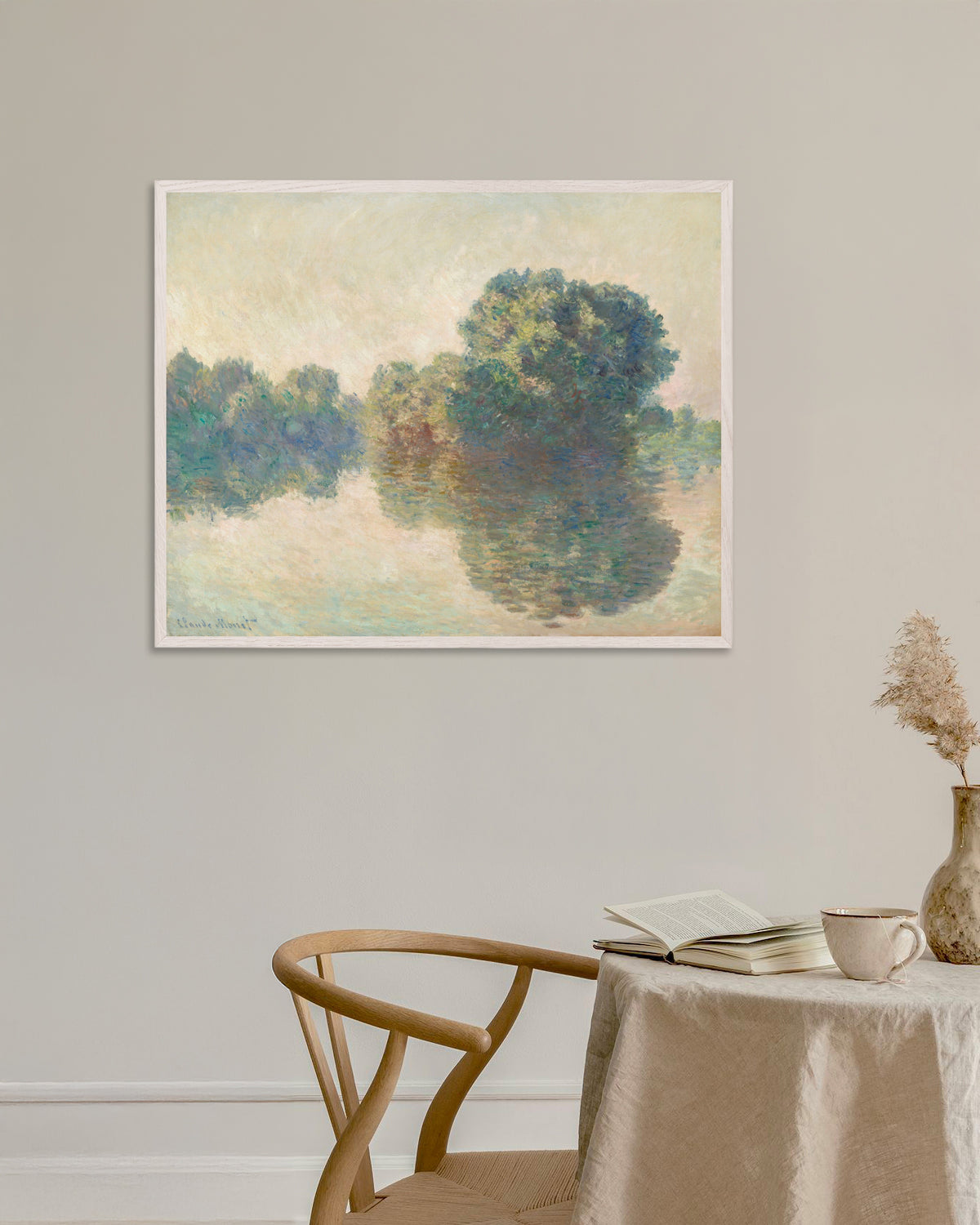 Poster O Sena em Giverny (1897), de Claude Monet, com moldura de madeira branca