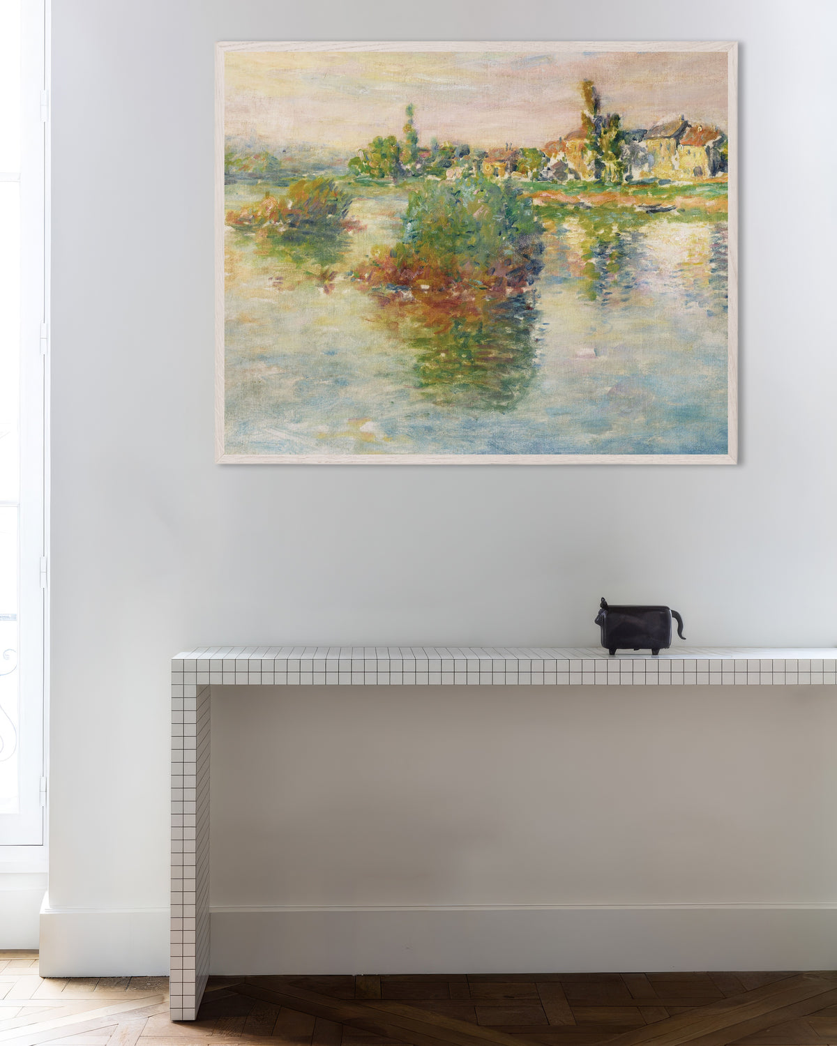 Poster O Sena em Lavacourt (1879), de Claude Monet, com moldura de madeira branca