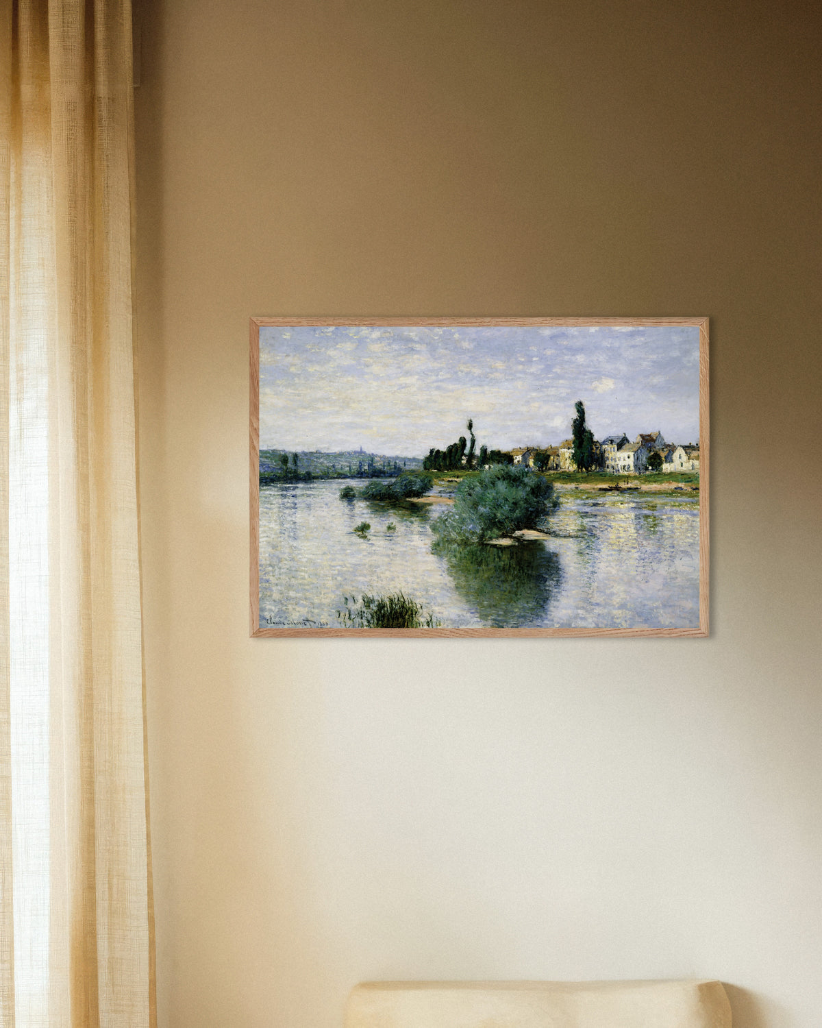 Poster O Sena em Lavacourt (1880), de Claude Monet, com moldura de madeira natural