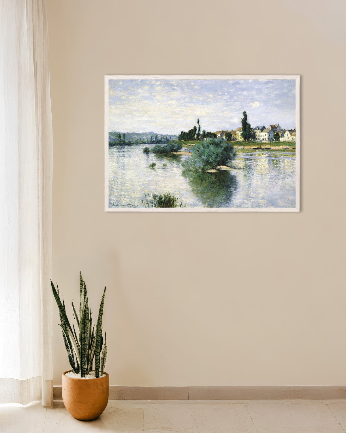 Poster O Sena em Lavacourt (1880), de Claude Monet, com moldura de madeira branca