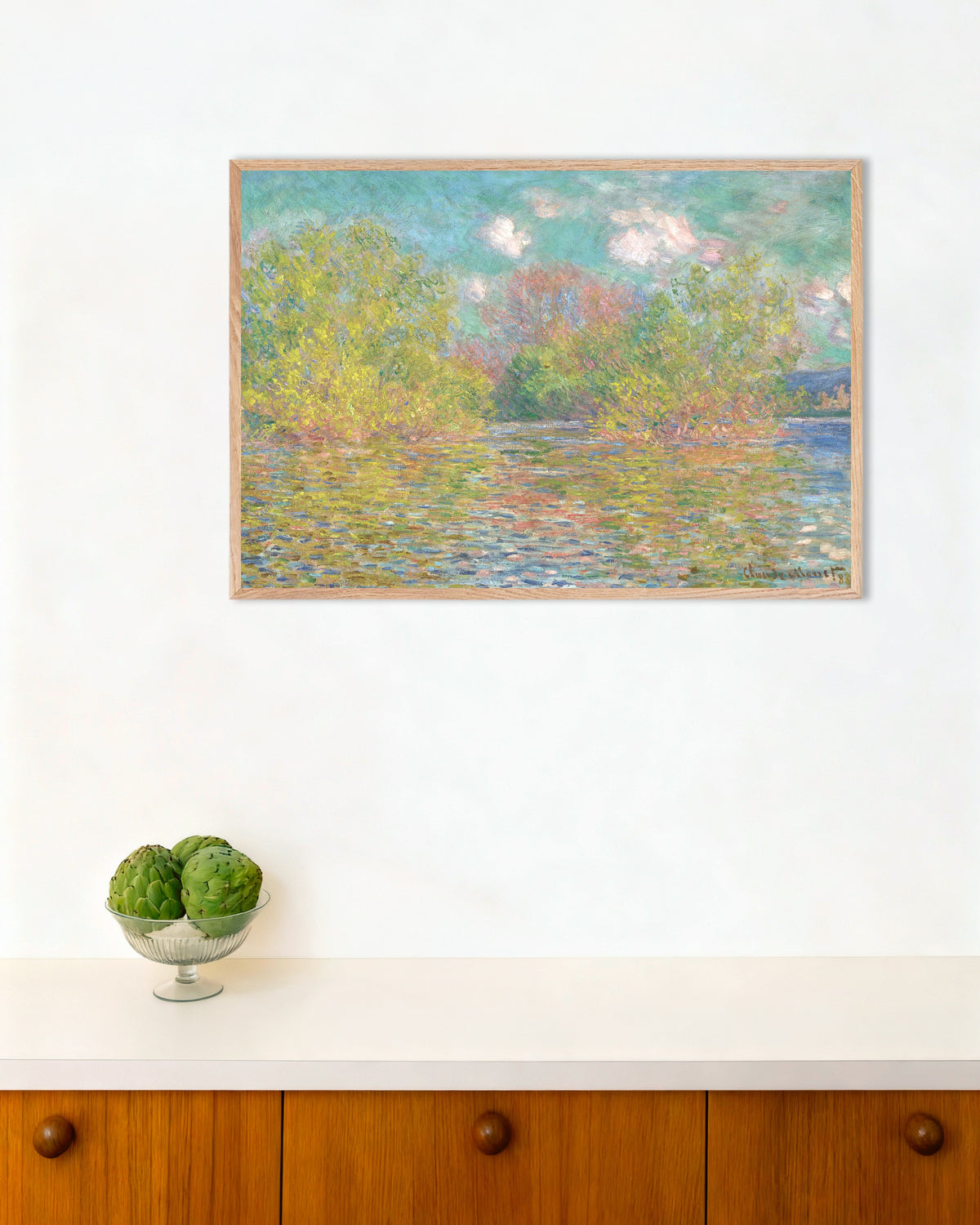 Poster O Sena perto de Giverny (1888), de Claude Monet, com moldura de madeira natural