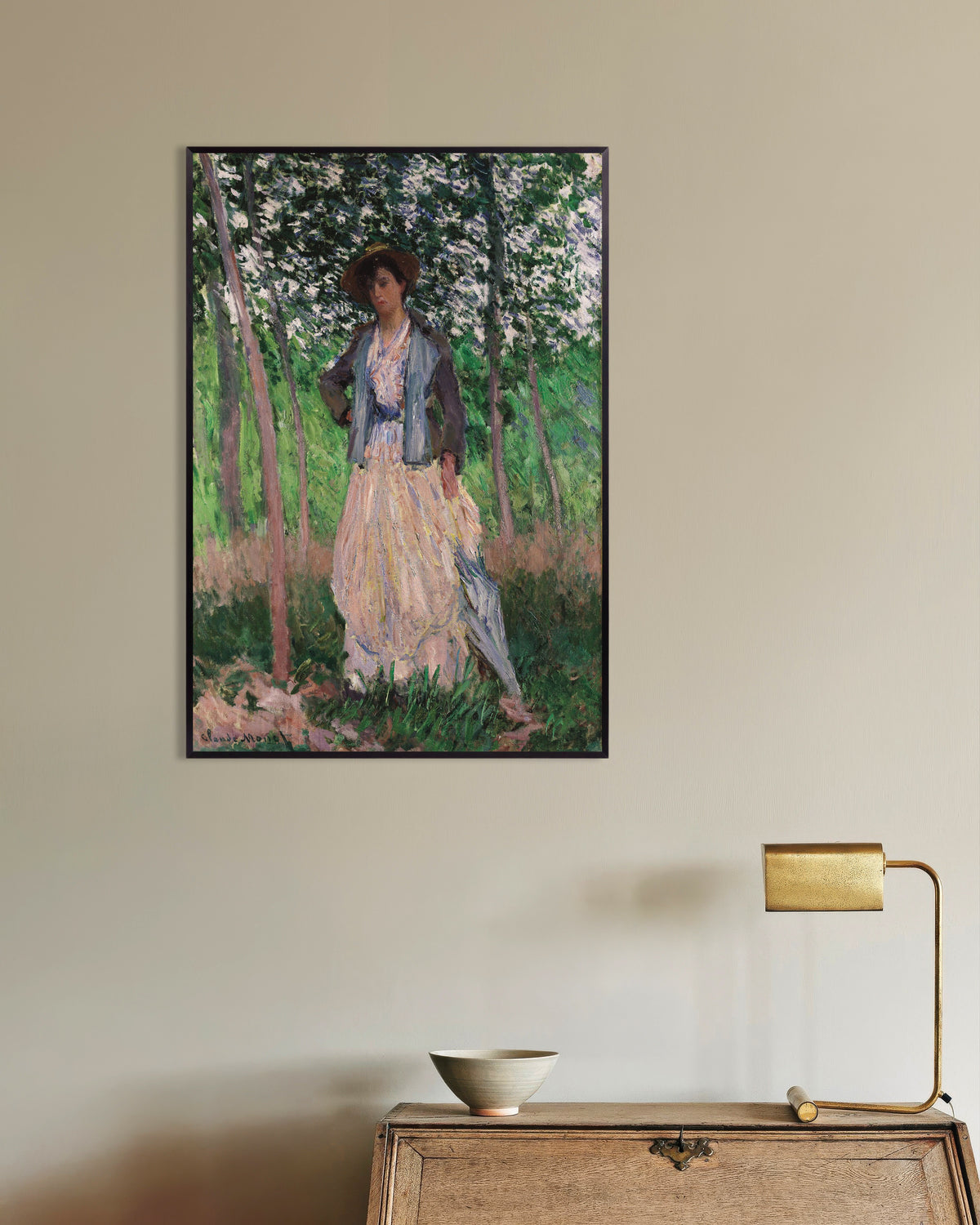 Poster A Passeante, Suzanne Hoschedé (1887), de Claude Monet, com moldura de metal
