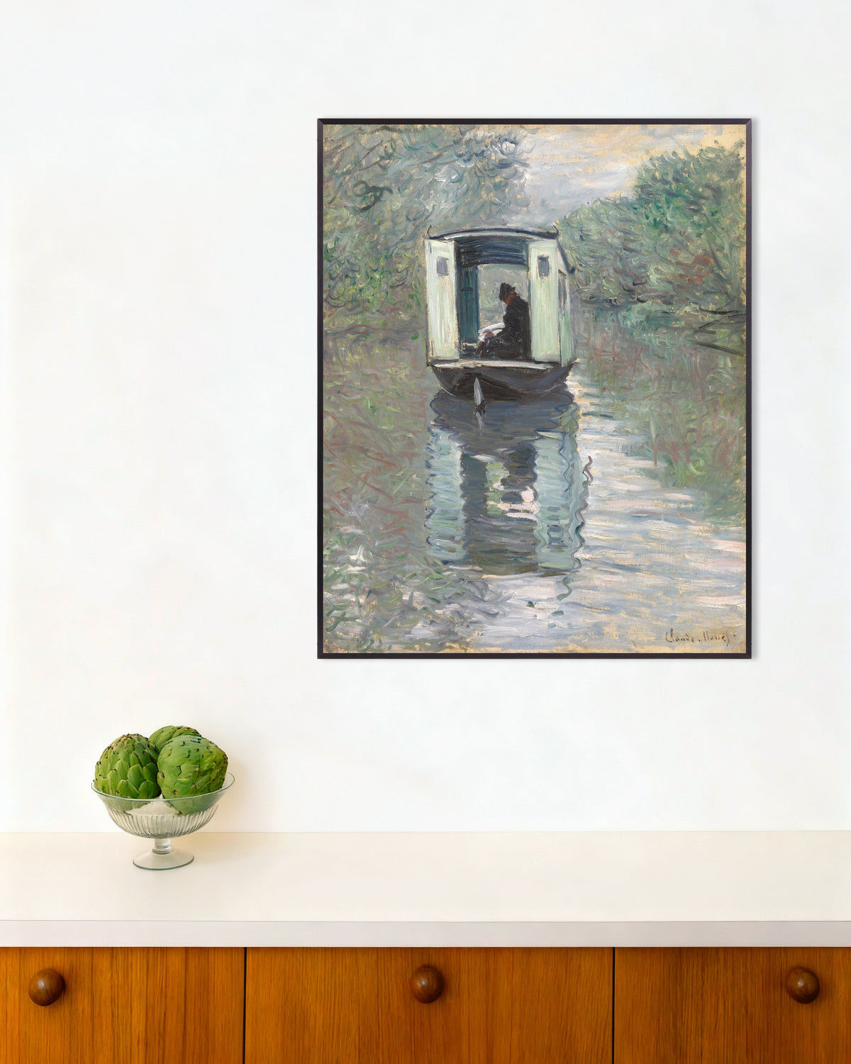 Poster O Barco-Ateliê (1876), de Claude Monet, com moldura de metal