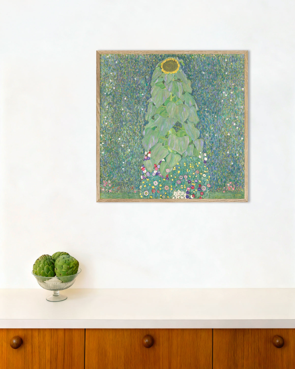 Poster O Girassol (1907–1908), de Gustav Klimt, com moldura de madeira natural
