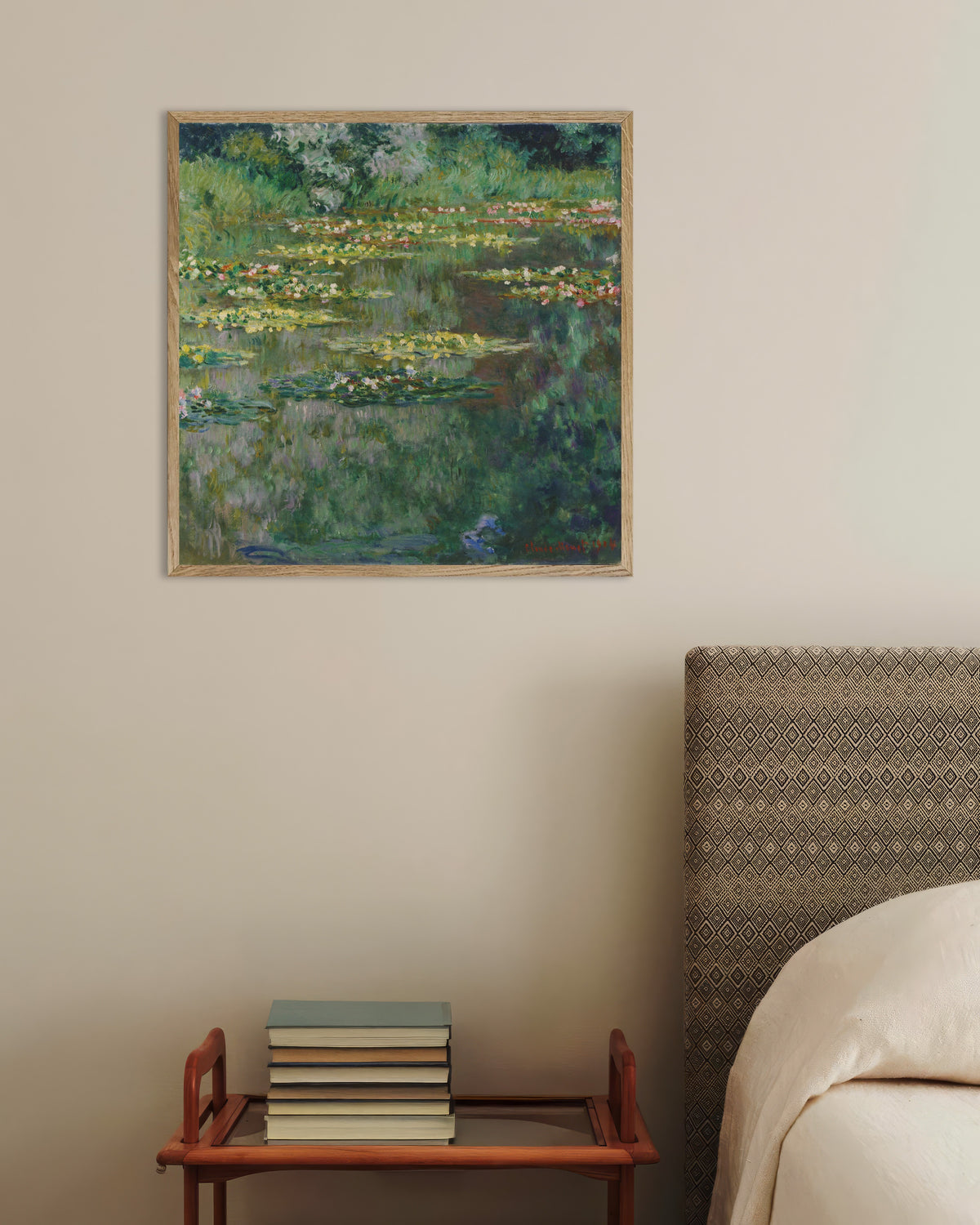 Poster O Lago dos Nenúfares (1904), de Claude Monet, com moldura de madeira natural