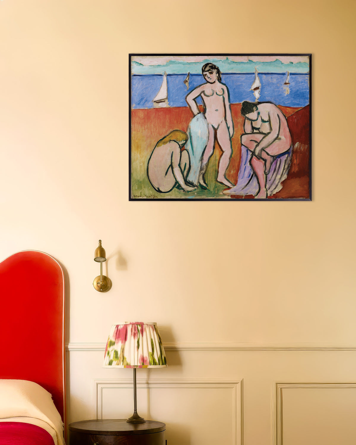 Poster de Três Banhistas (1907), de Henri Matisse, com moldura metálica
