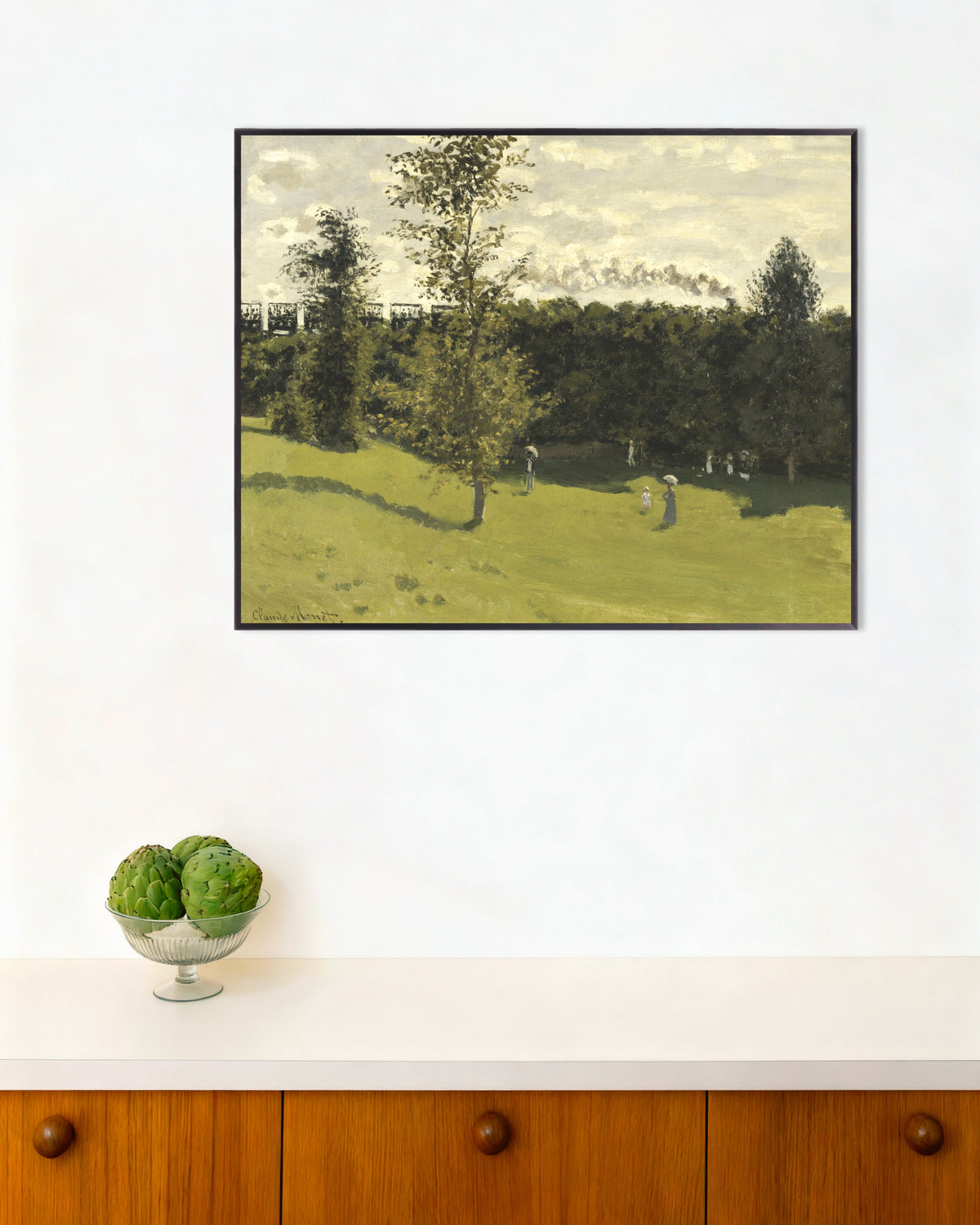 Poster Comboio no Campo (c. 1870), de Claude Monet, com moldura de metal