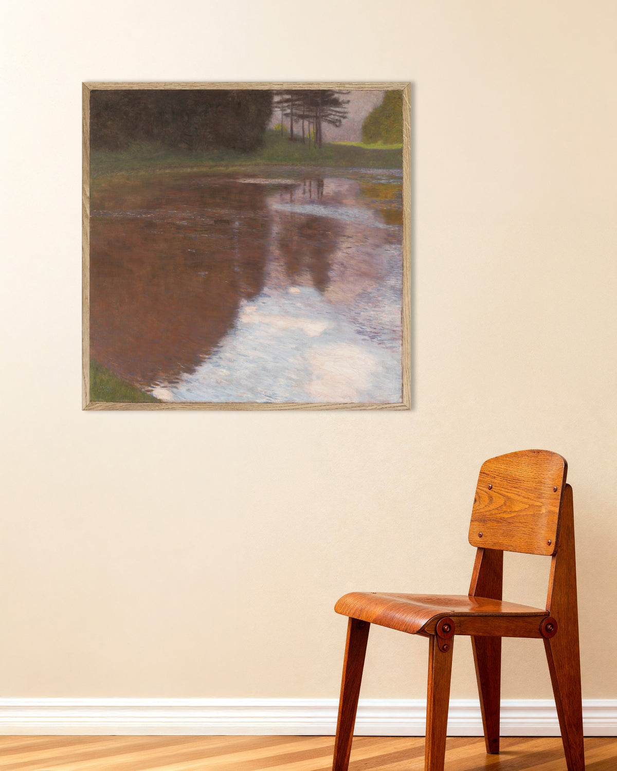 Poster Lago Tranquilo (1899), de Gustav Klimt, com moldura de madeira natural