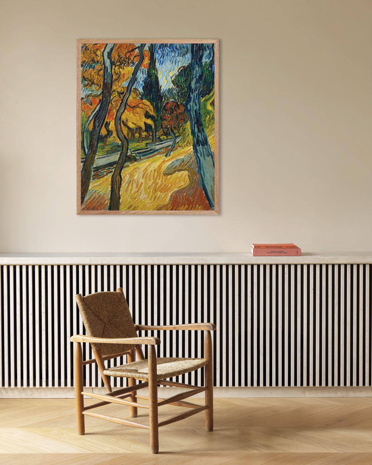 Poster de Árvores no Jardim do Asilo (1889), de Vincent van Gogh, com moldura de madeira natural