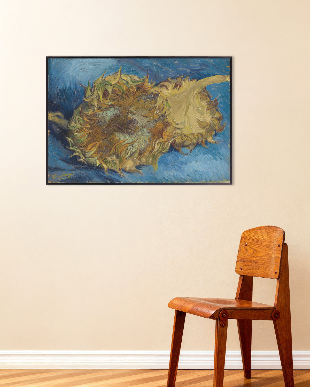 Poster de Dois girassóis cortados (1887), de Vincent van Gogh, com moldura de metal