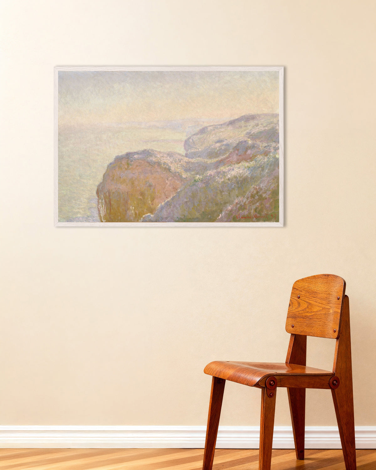 Poster Val-Saint-Nicolas, perto de Dieppe, Manhã (1897), de Claude Monet, com moldura de madeira branca