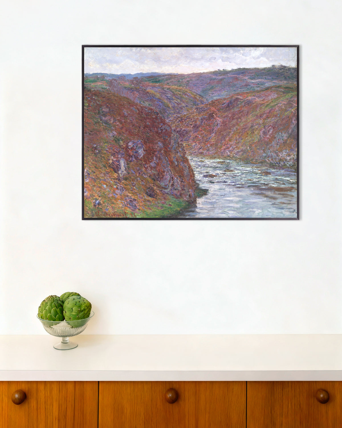 Poster O Vale do Creuse, Dia Cinzento (1889), de Claude Monet, com moldura de metal