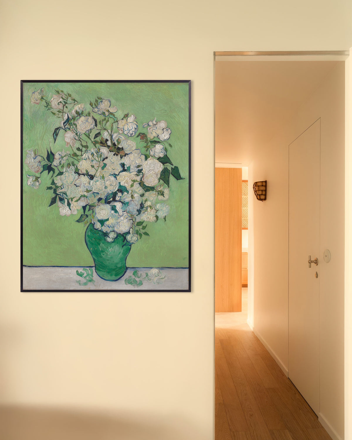 Poster de Vaso com Rosas (1890), de Vincent van Gogh, com moldura de metal