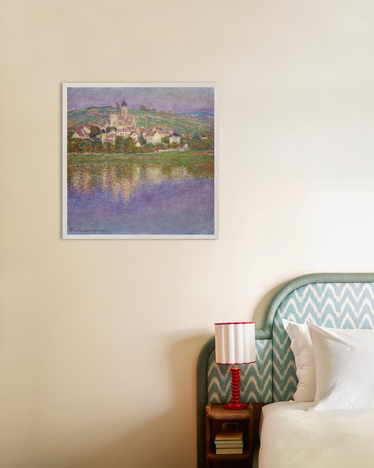 Poster Vétheuil (1901), de Claude Monet, com moldura de madeira branca