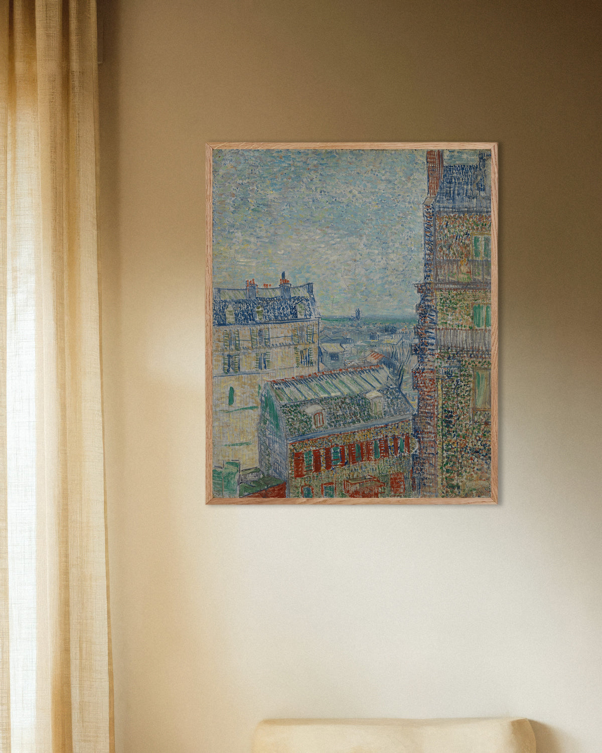 Poster de Vista do apartamento de Theo (1887), de Vincent van Gogh, com moldura de madeira natural