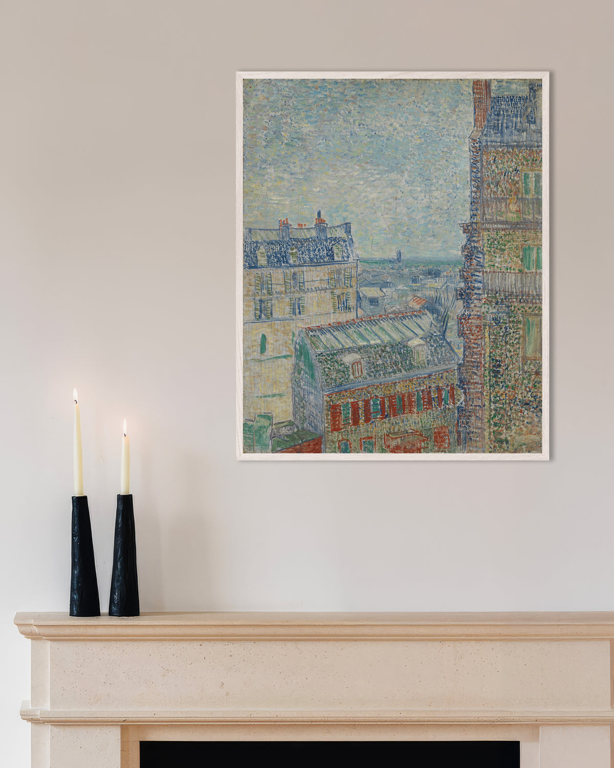 Poster de Vista do apartamento de Theo (1887), de Vincent van Gogh, com moldura de madeira branca