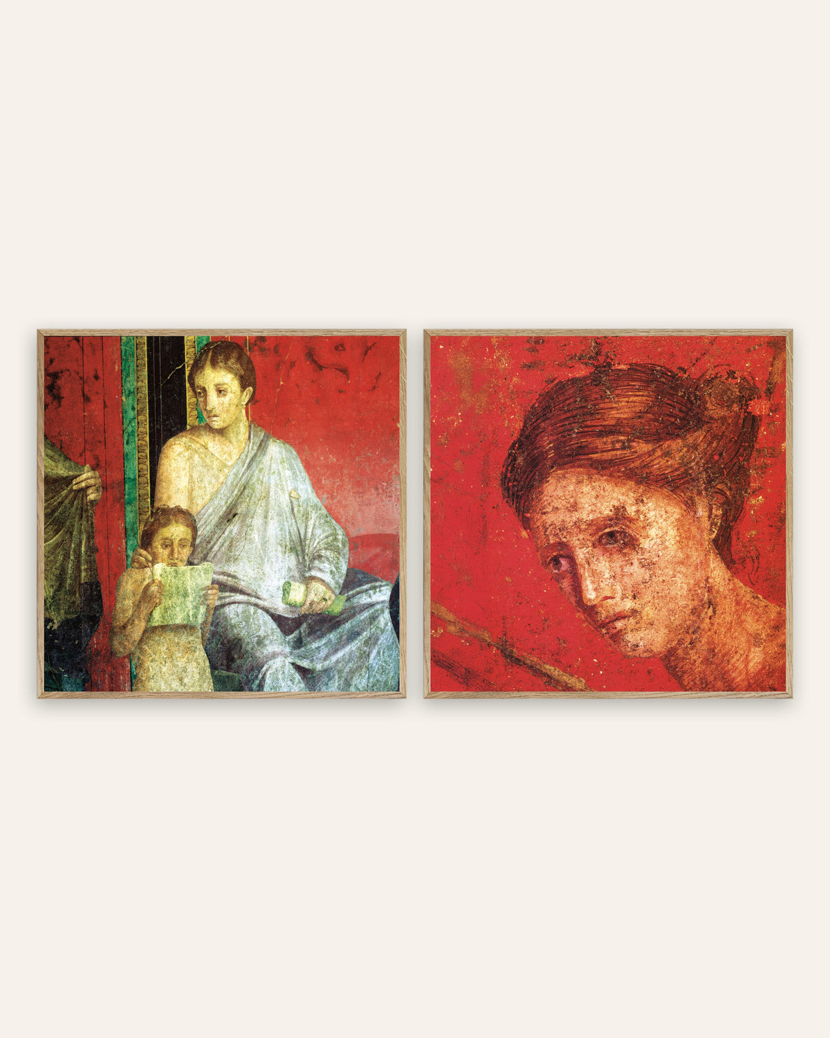 Posters Villa dos Mistérios, conjunto de 2: jovem leitor e retrato, com molduras de carvalho natural