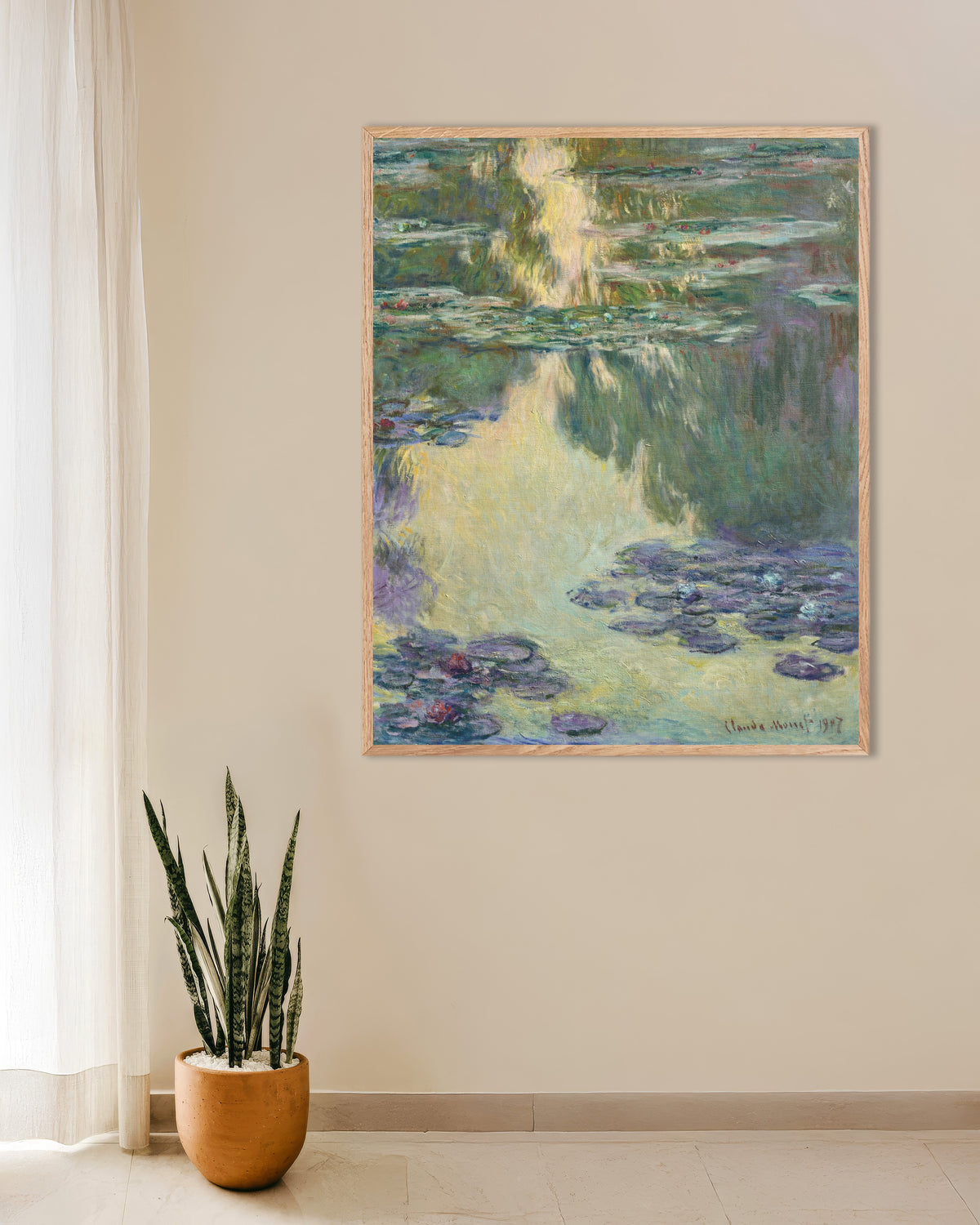 Poster Nenúfares (1907), de Claude Monet, com moldura de madeira natural