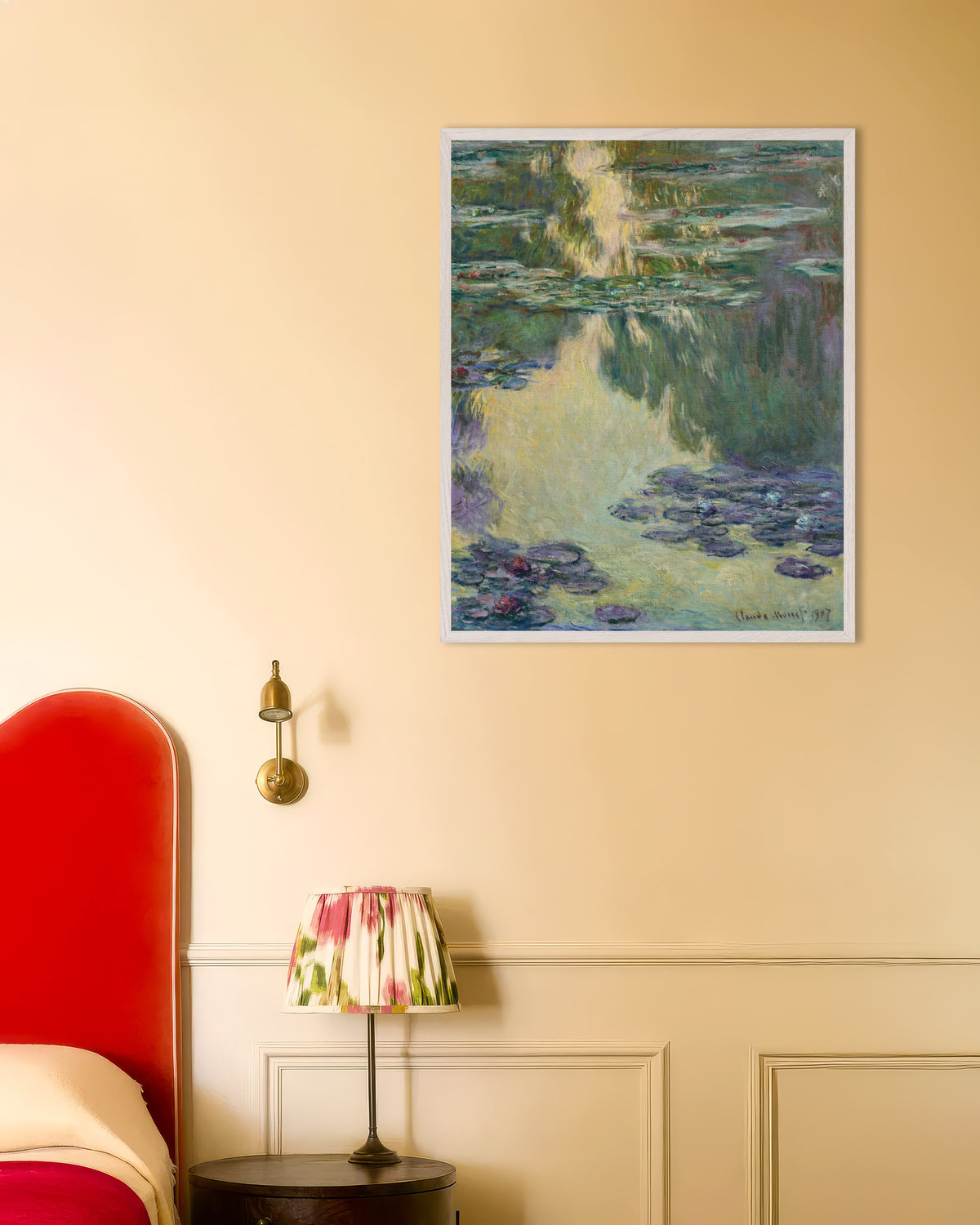 Poster Nenúfares (1907), de Claude Monet, com moldura de madeira branca