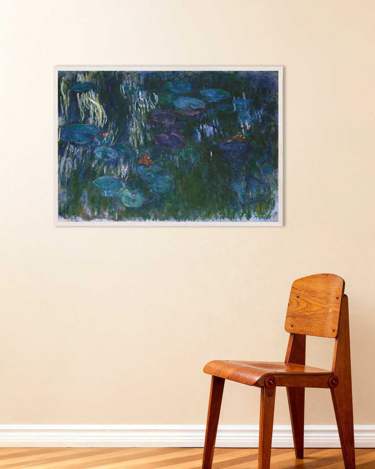 Poster Nenúfares (1916–1919), de Claude Monet, com moldura de madeira branca