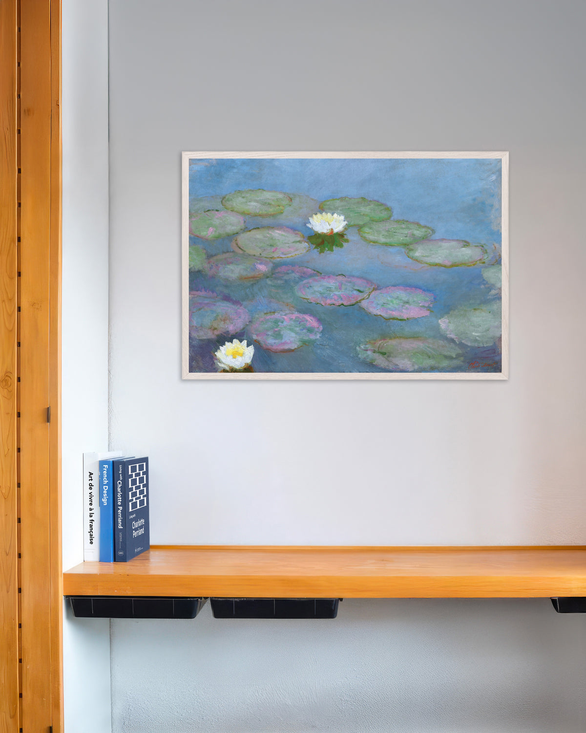 Poster Nenúfares (c. 1897–1899), de Claude Monet, com moldura de madeira branca