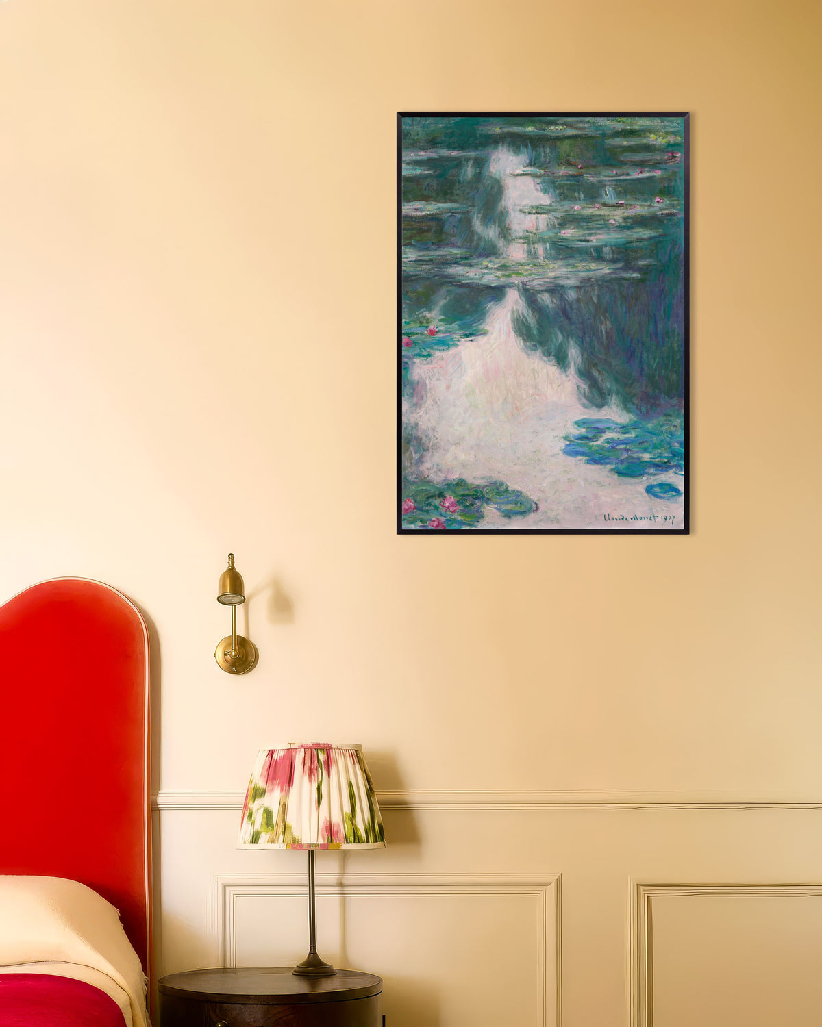 Poster Nenúfares, Tempo Cinzento (1907), de Claude Monet, com moldura de metal