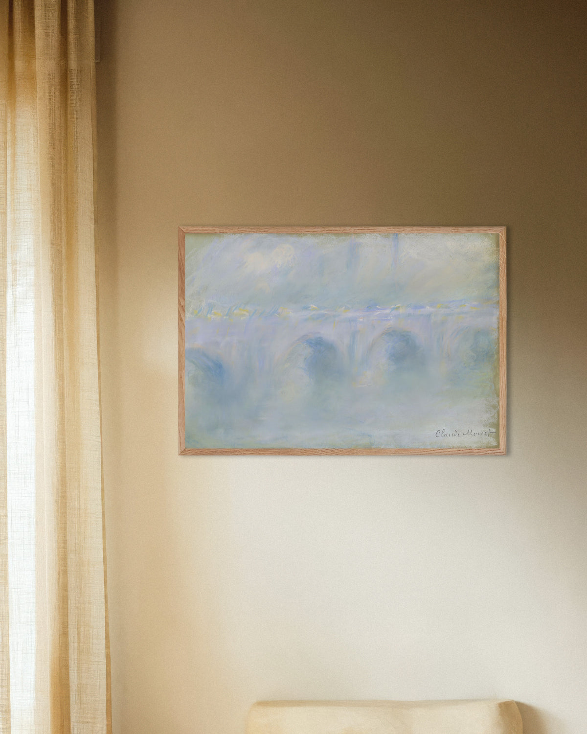 Poster A Ponte de Waterloo (1901), de Claude Monet, com moldura de madeira natural