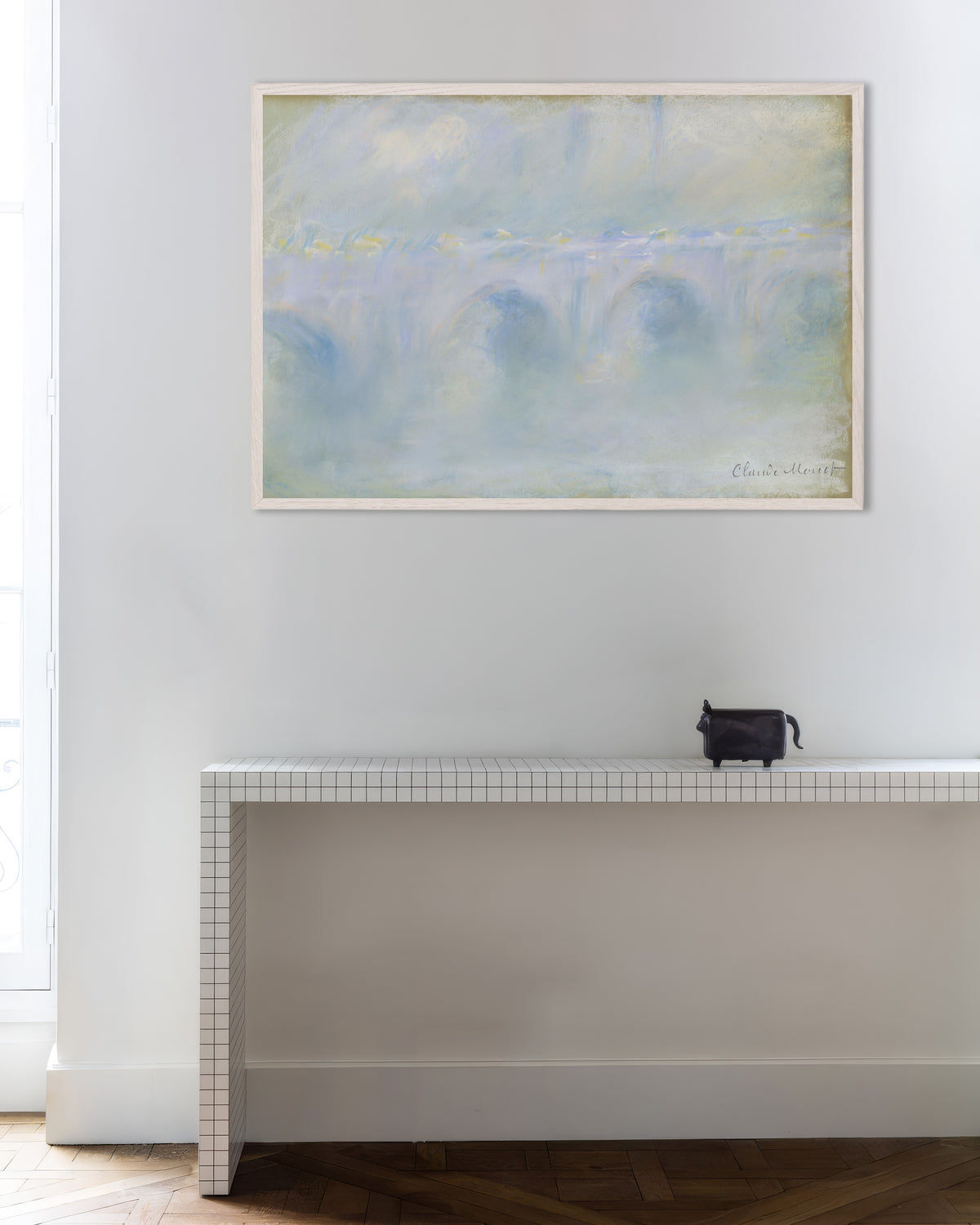Poster A Ponte de Waterloo (1901), de Claude Monet, com moldura de madeira branca
