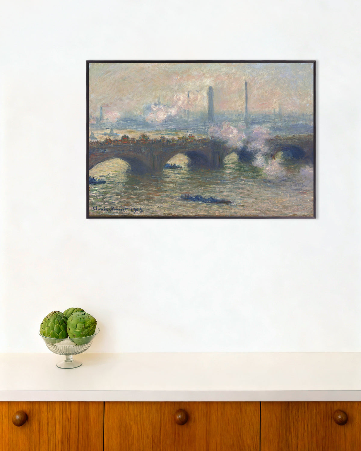 Poster A Ponte de Waterloo, Dia Cinzento (1903), de Claude Monet, com moldura de metal