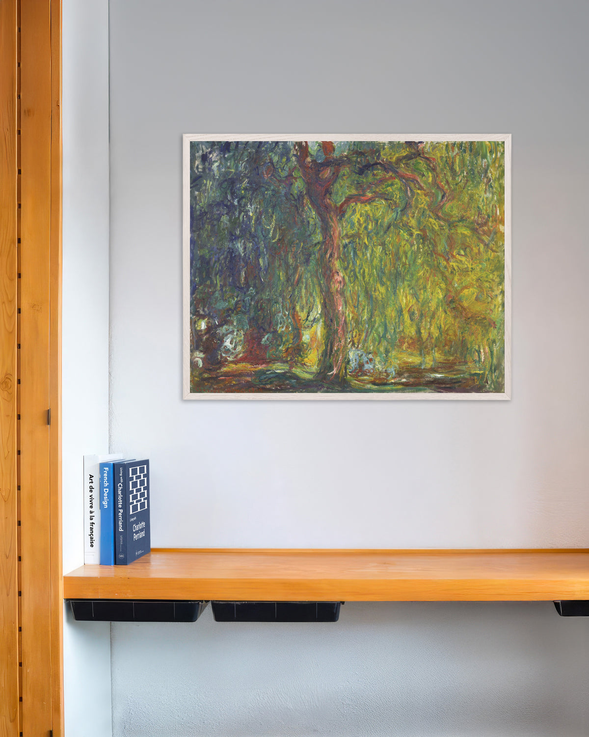 Poster Salgueiro-Chorão (1918–1919), de Claude Monet, com moldura de madeira branca