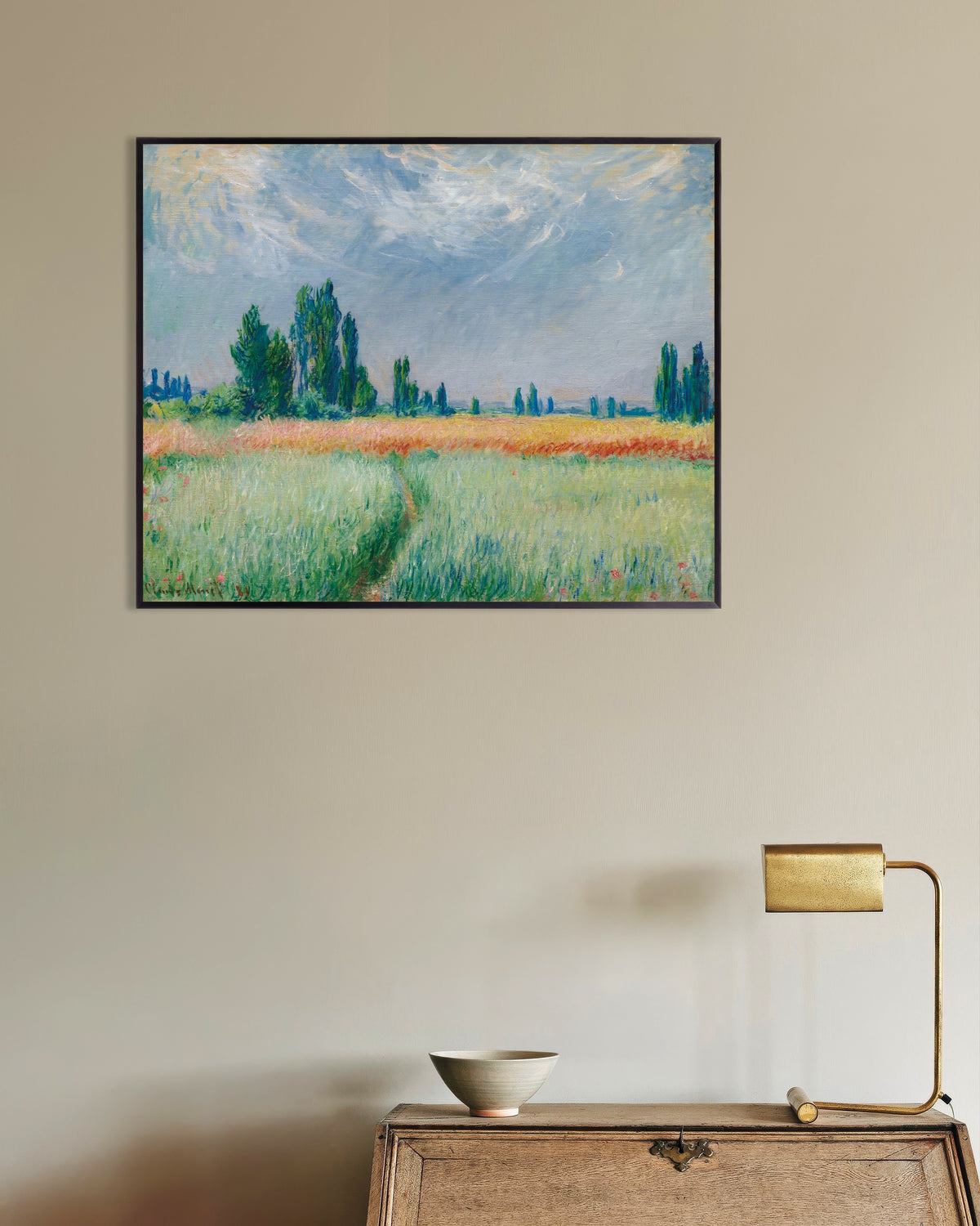 Poster Campo de Trigo (1881), de Claude Monet, com moldura de metal
