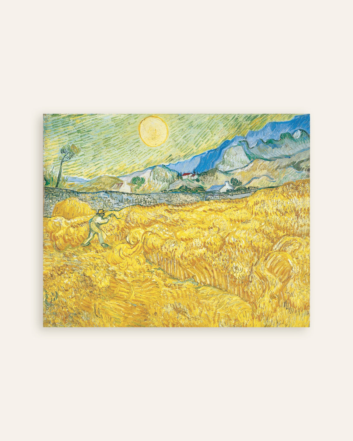 Poster de Campo de trigo atrás do Hospital de Saint-Paul com um ceifeiro (1889), de Vincent van Gogh, em miniatura