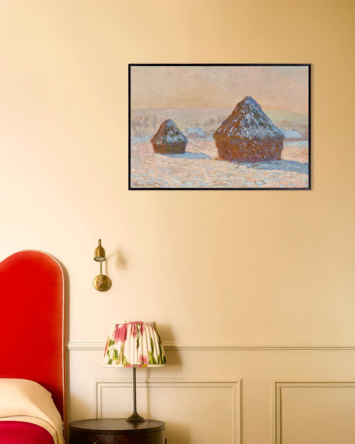 Poster Medas, Efeito de Neve, Manhã (1891), de Claude Monet, com moldura de metal
