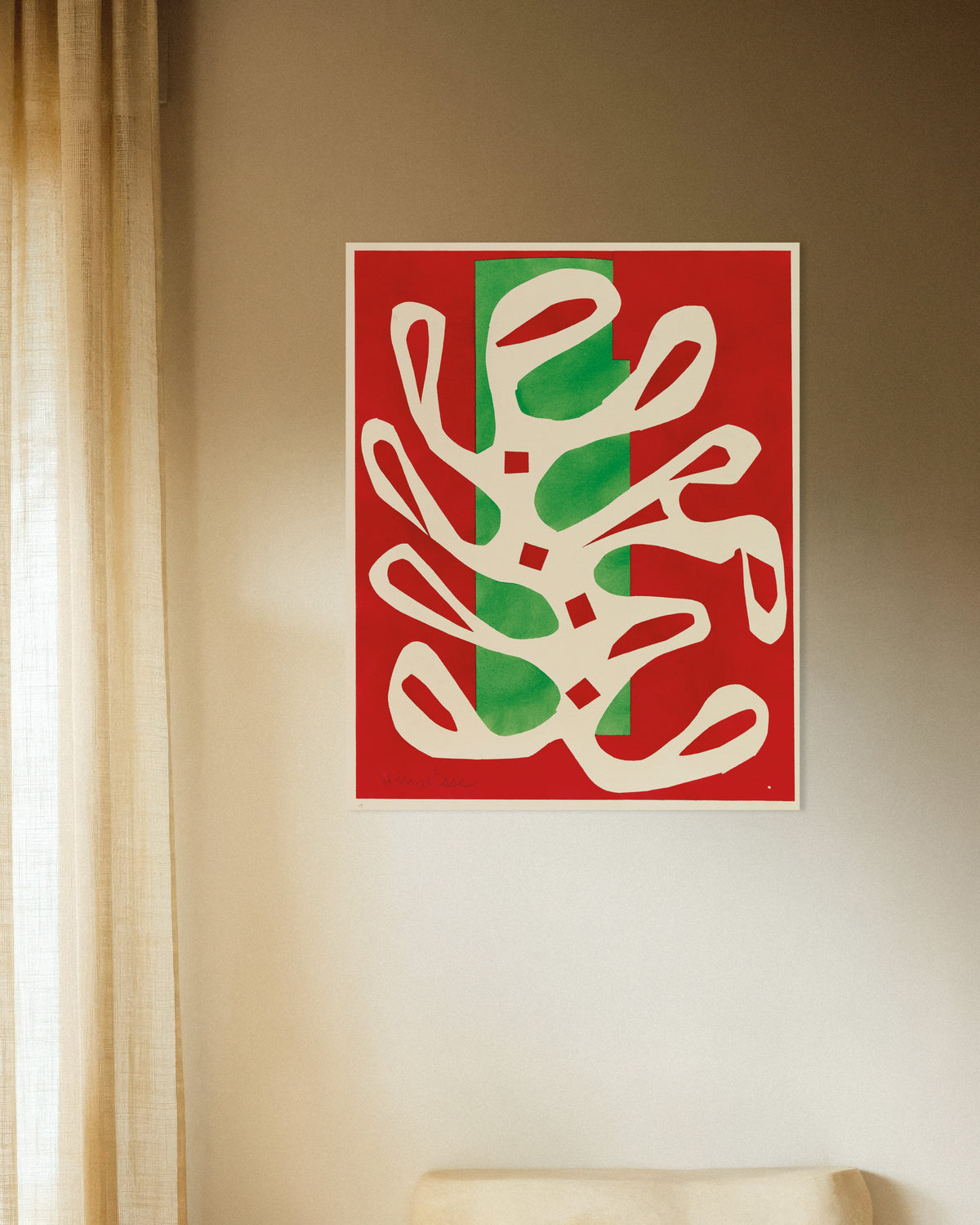 Poster de Alga Branca sobre Fundo Vermelho e Verde (1947), de Henri Matisse