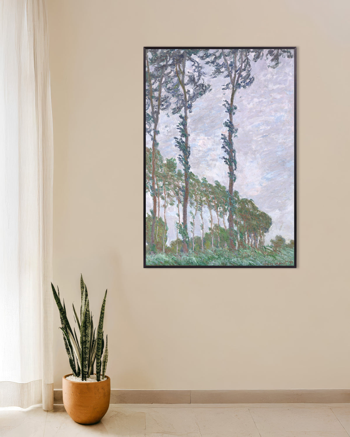 Poster Os Choupos, Efeito de Vento (1891), de Claude Monet, com moldura de metal