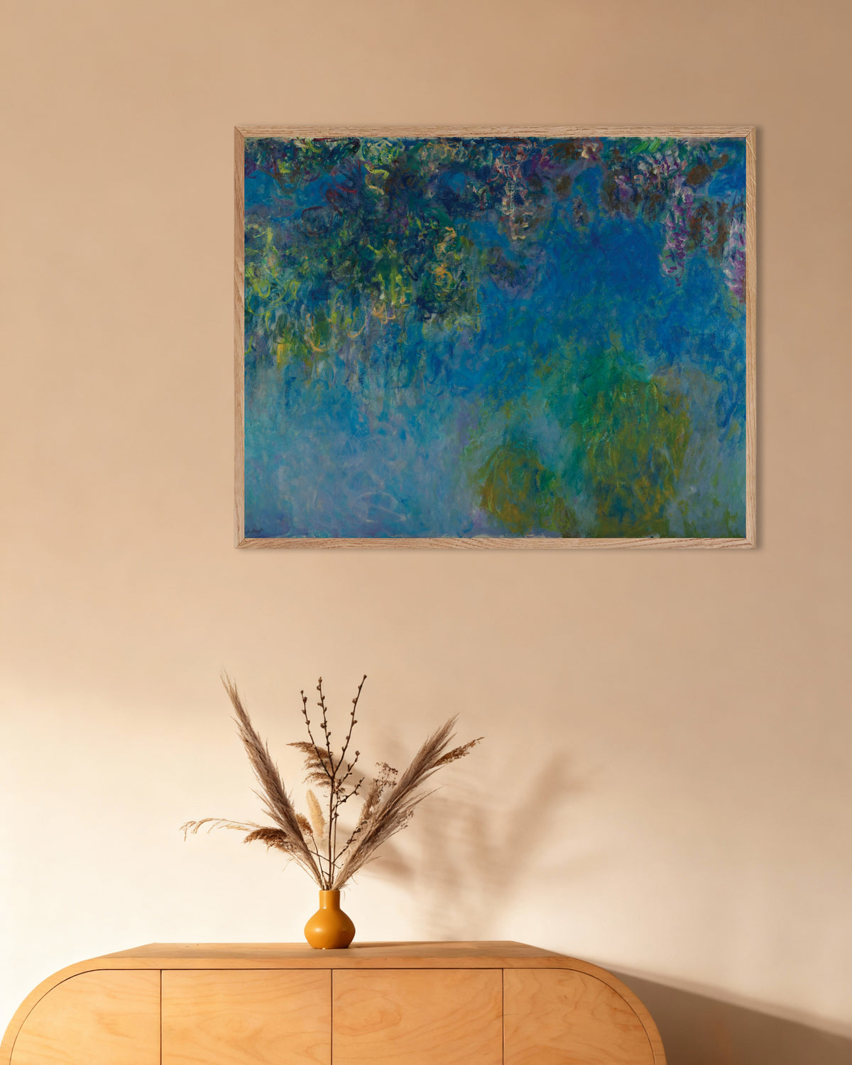 Poster Glicínias (c. 1925), de Claude Monet, com moldura de madeira natural