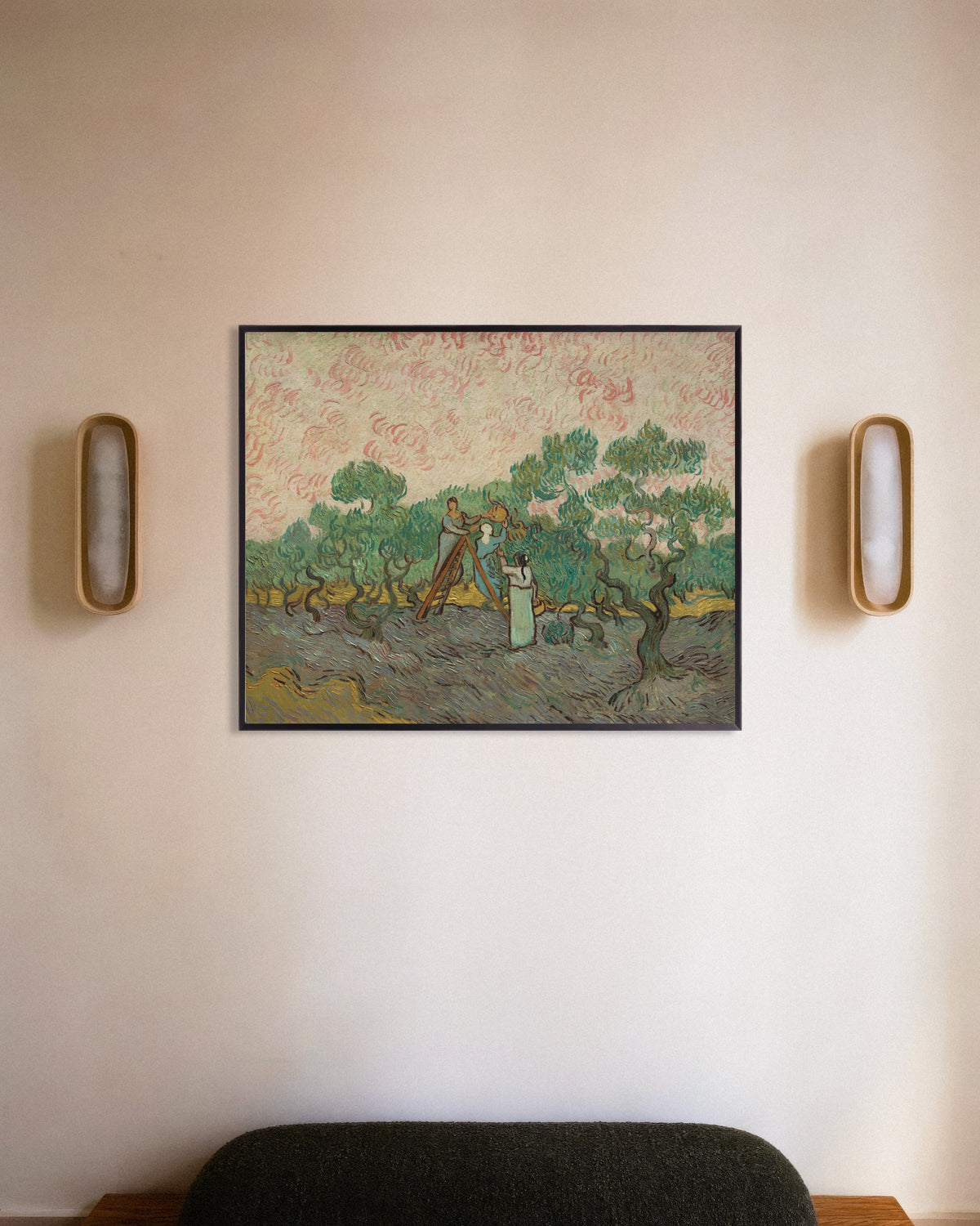 Poster de Mulheres a apanhar azeitonas (1889), de Vincent van Gogh, com moldura metálica