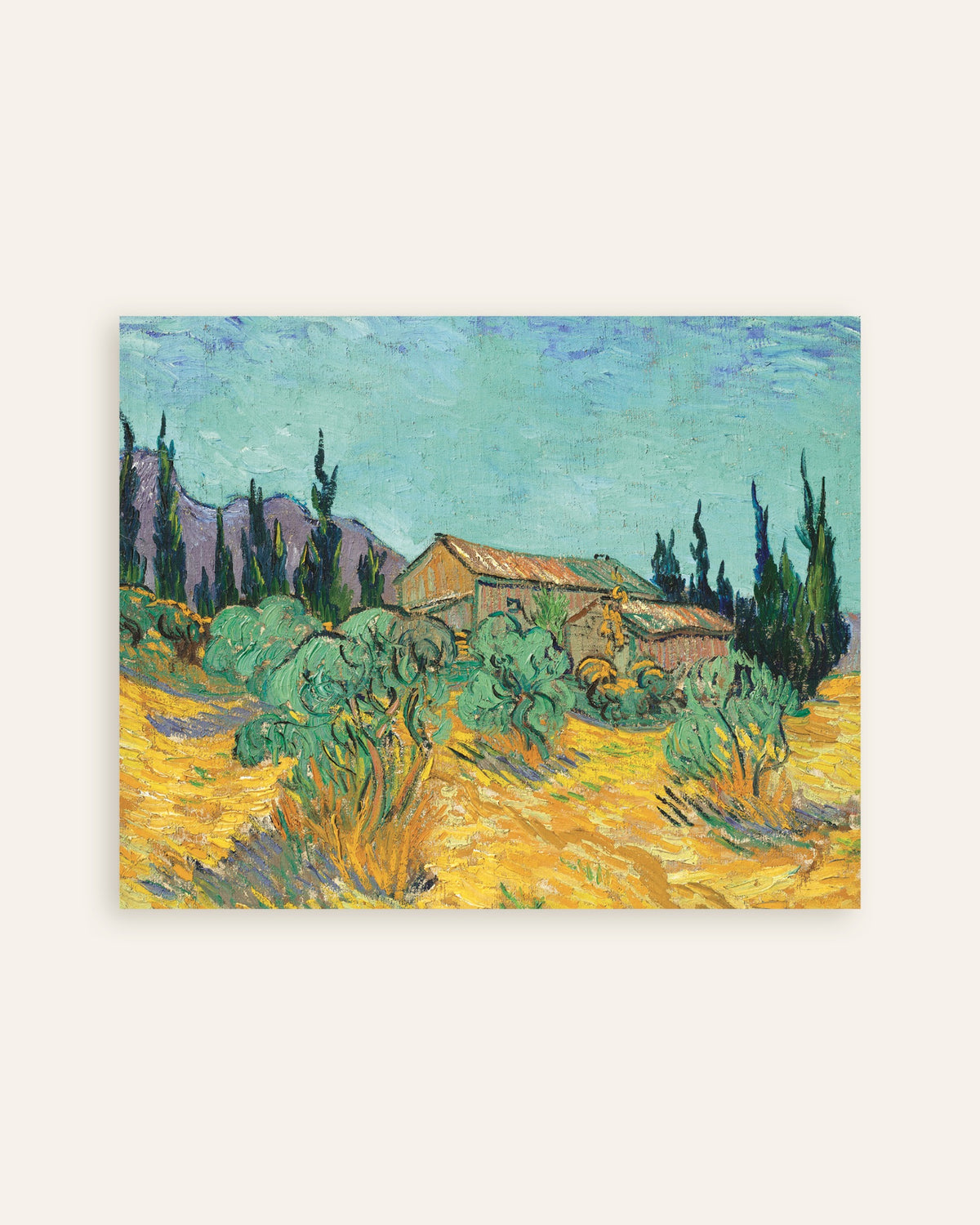 Poster de Cabanas de madeira entre oliveiras e ciprestes (1889), de Vincent van Gogh, em miniatura