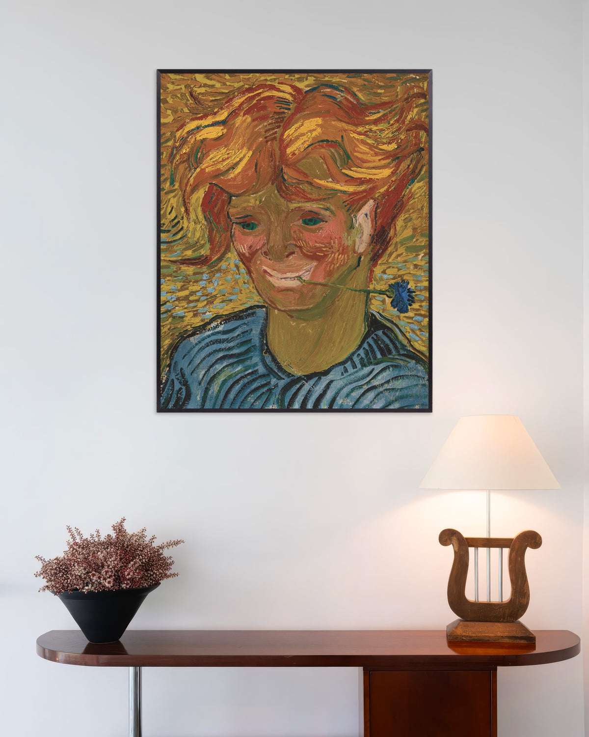 Poster de Jovem com uma centáurea (1890), de Vincent van Gogh, com moldura metálica